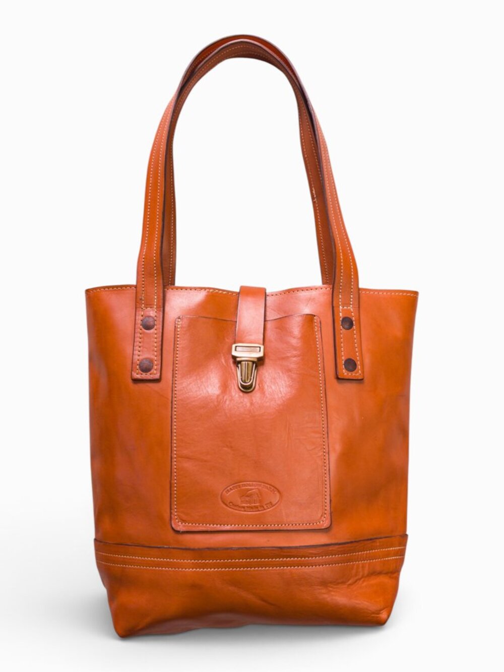 Happy Hollow Farm Tan Leather Tote, Cornflower Suede Lining, Made in TN